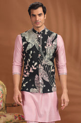 Light Pink Silk Kurta Pajama with Printed Jacket